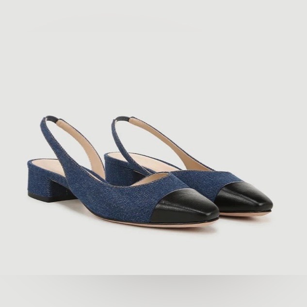 Veronica Beard Cecile Denim Cap-Toe Slingback Nwt